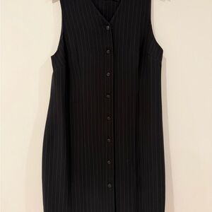 August Max Black Pinstripe Sleeveless Button-Front Dress